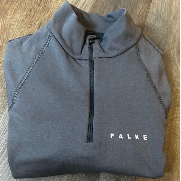 FALKE Gray & Yellow Men's Fleece lined Base layer 3/4 Zip Top Size Medium - Picture 1 of 9